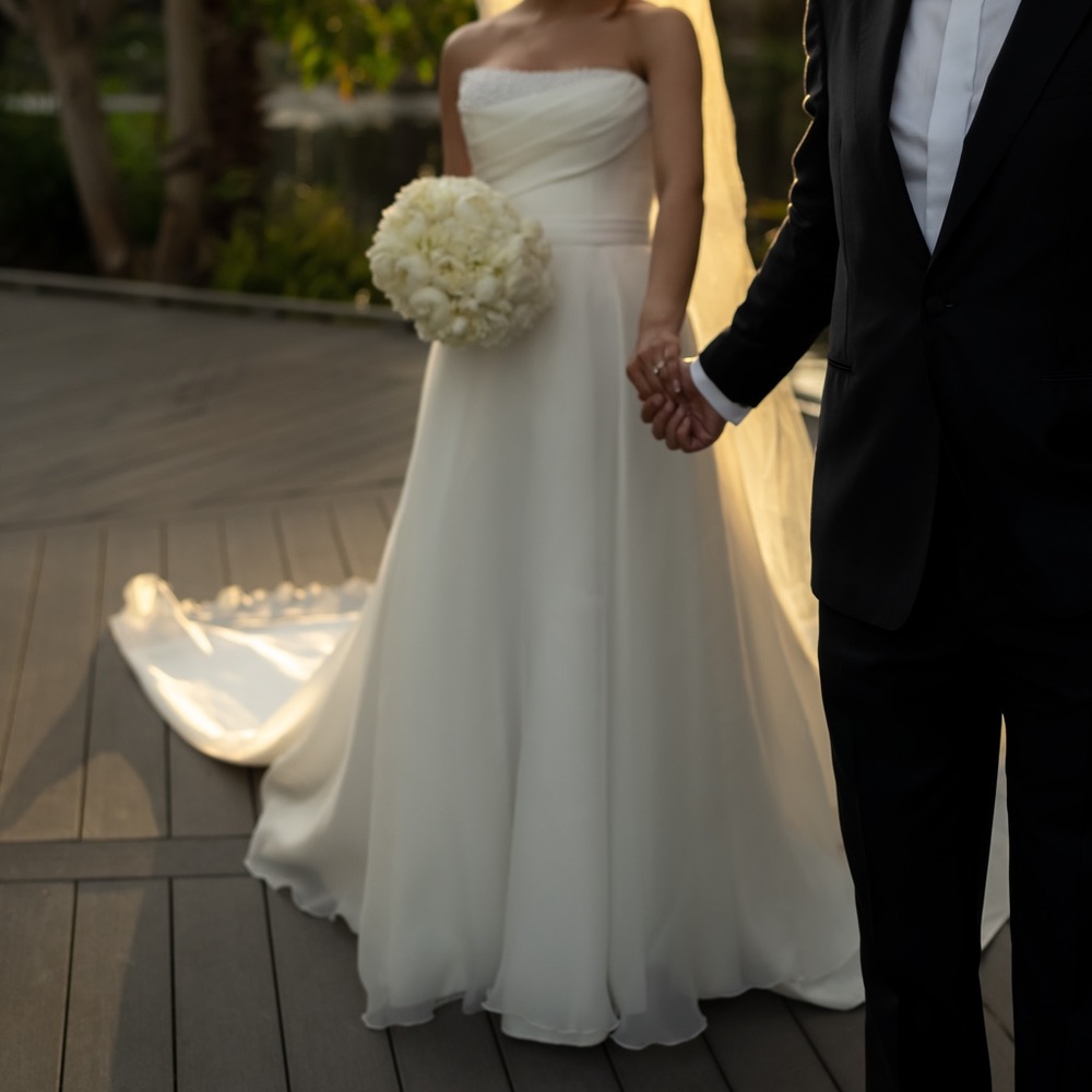 Elegant handmade wedding dress- complimentary pearl Veil
